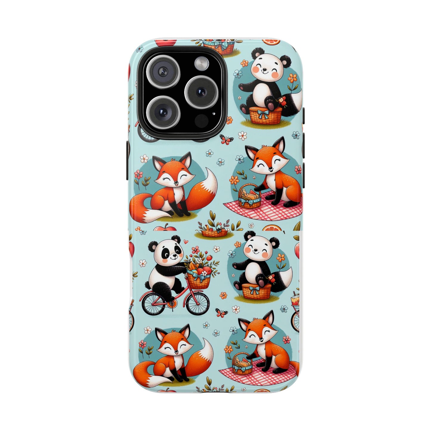 Cute Animal Pattern Tough Phone Case - Foxes & Pandas
