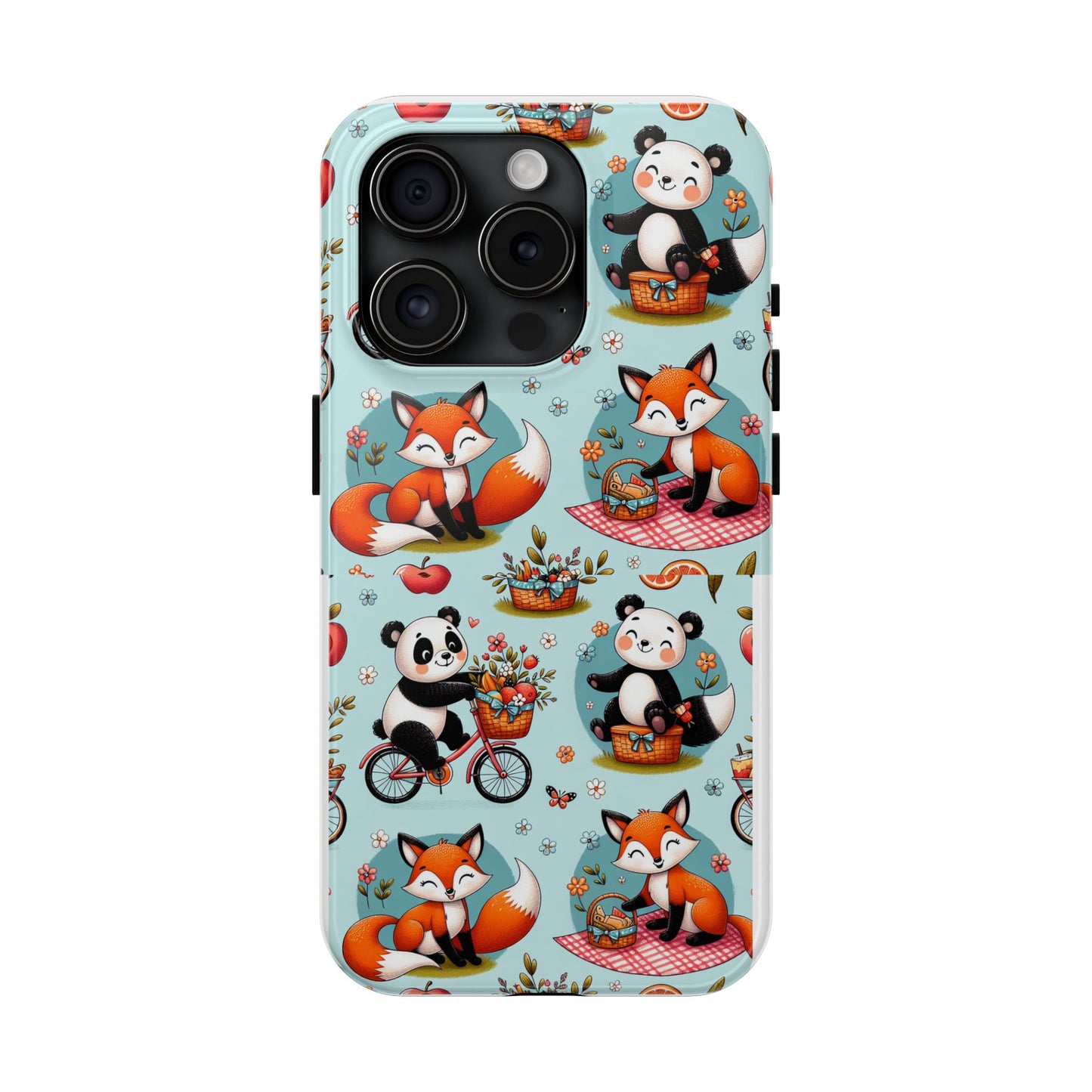 Cute Animal Pattern Tough Phone Case - Foxes & Pandas