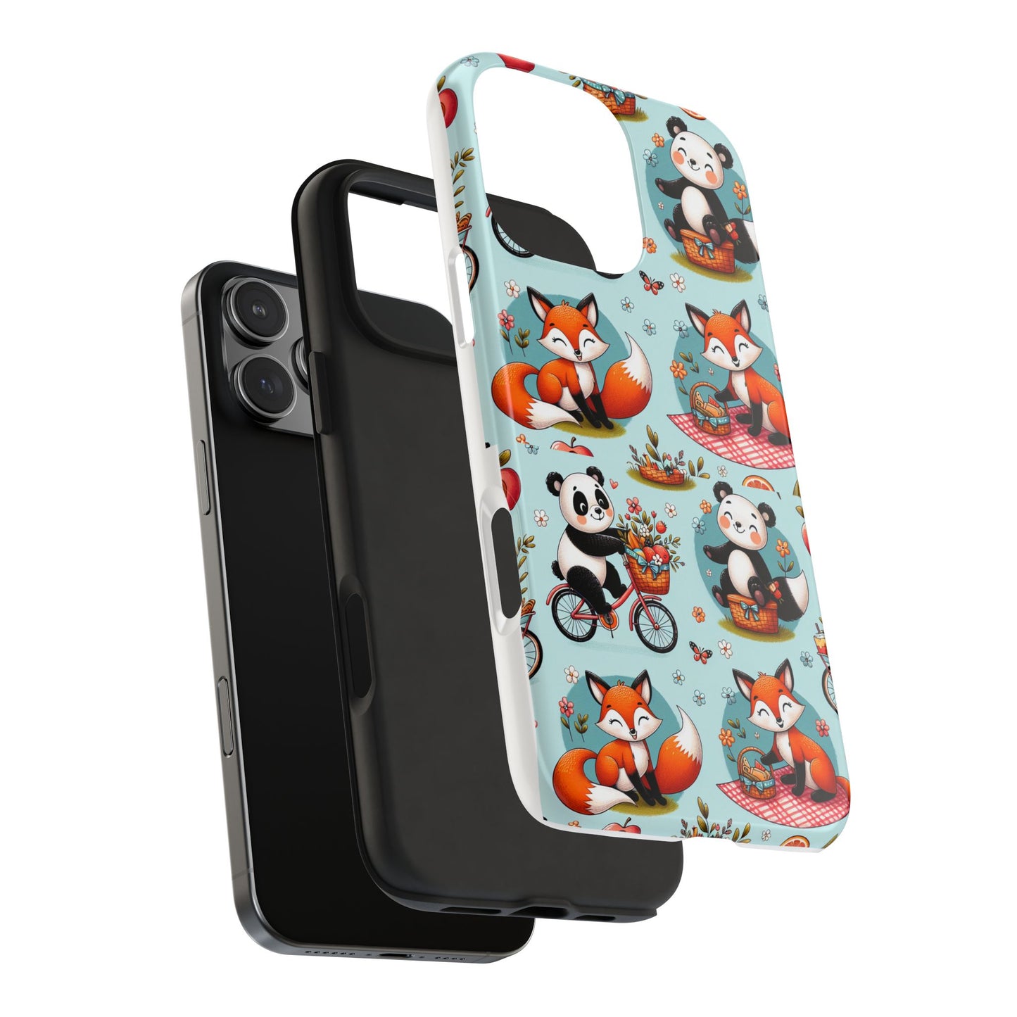 Cute Animal Pattern Tough Phone Case - Foxes & Pandas
