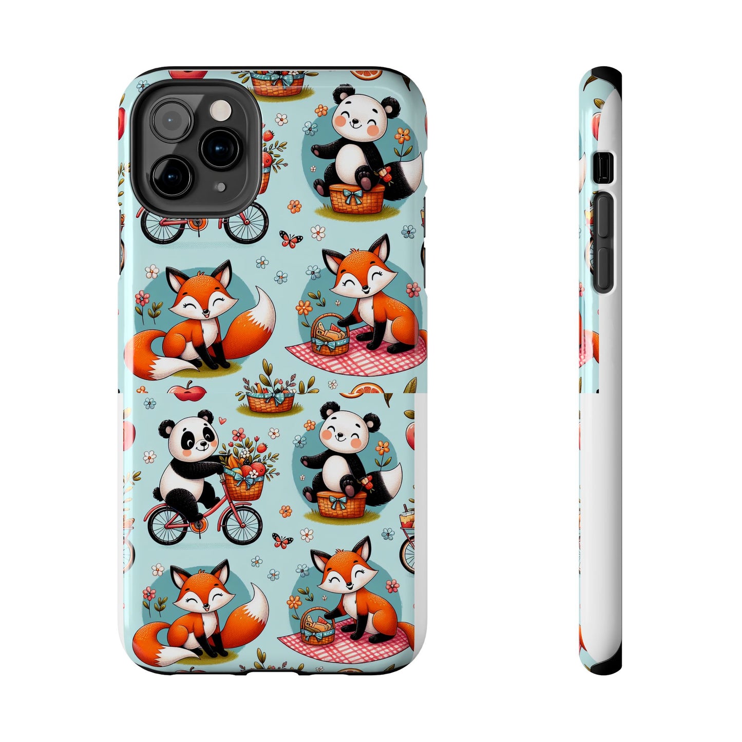 Cute Animal Pattern Tough Phone Case - Foxes & Pandas