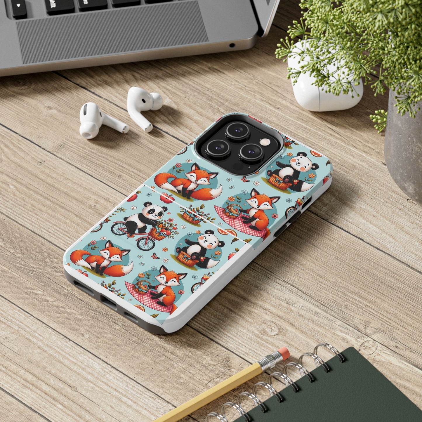Cute Animal Pattern Tough Phone Case - Foxes & Pandas