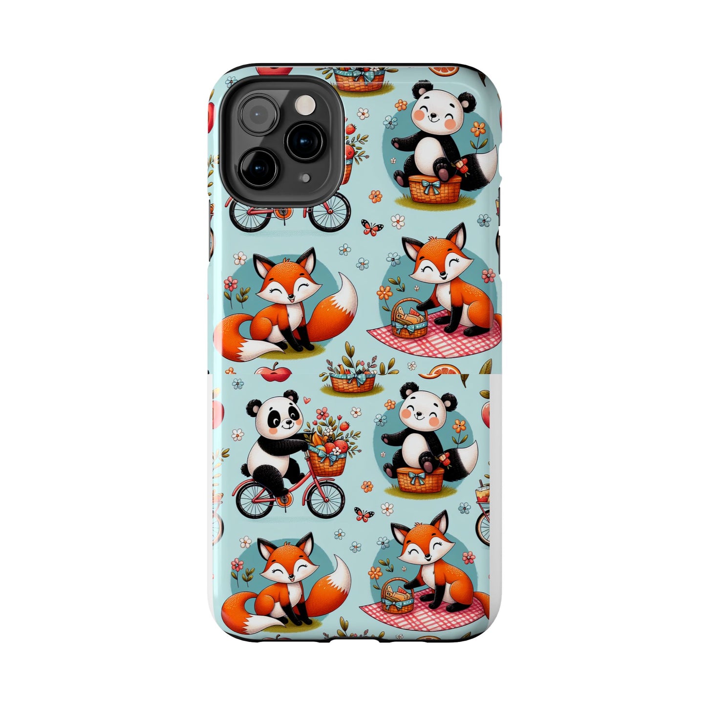 Cute Animal Pattern Tough Phone Case - Foxes & Pandas
