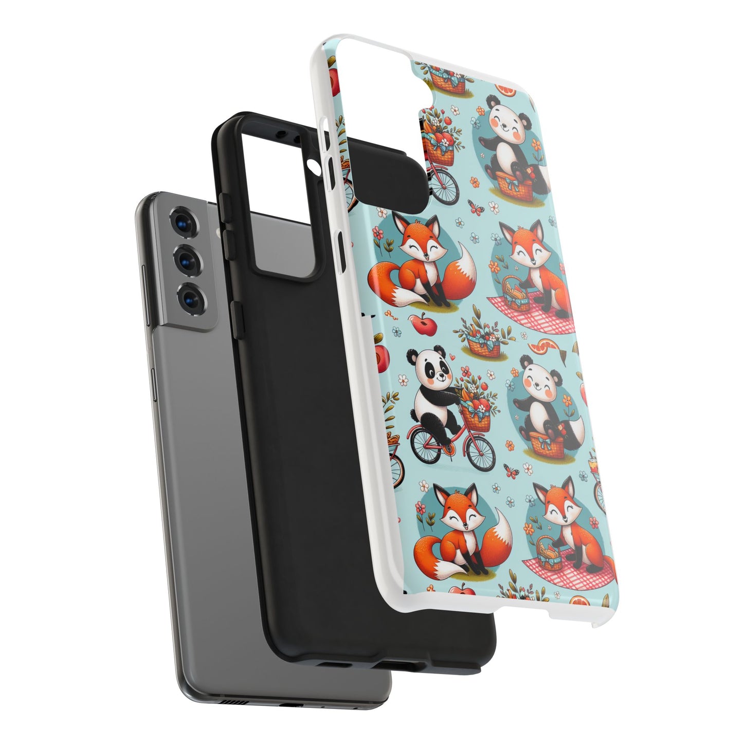 Cute Animal Pattern Tough Phone Case - Foxes & Pandas