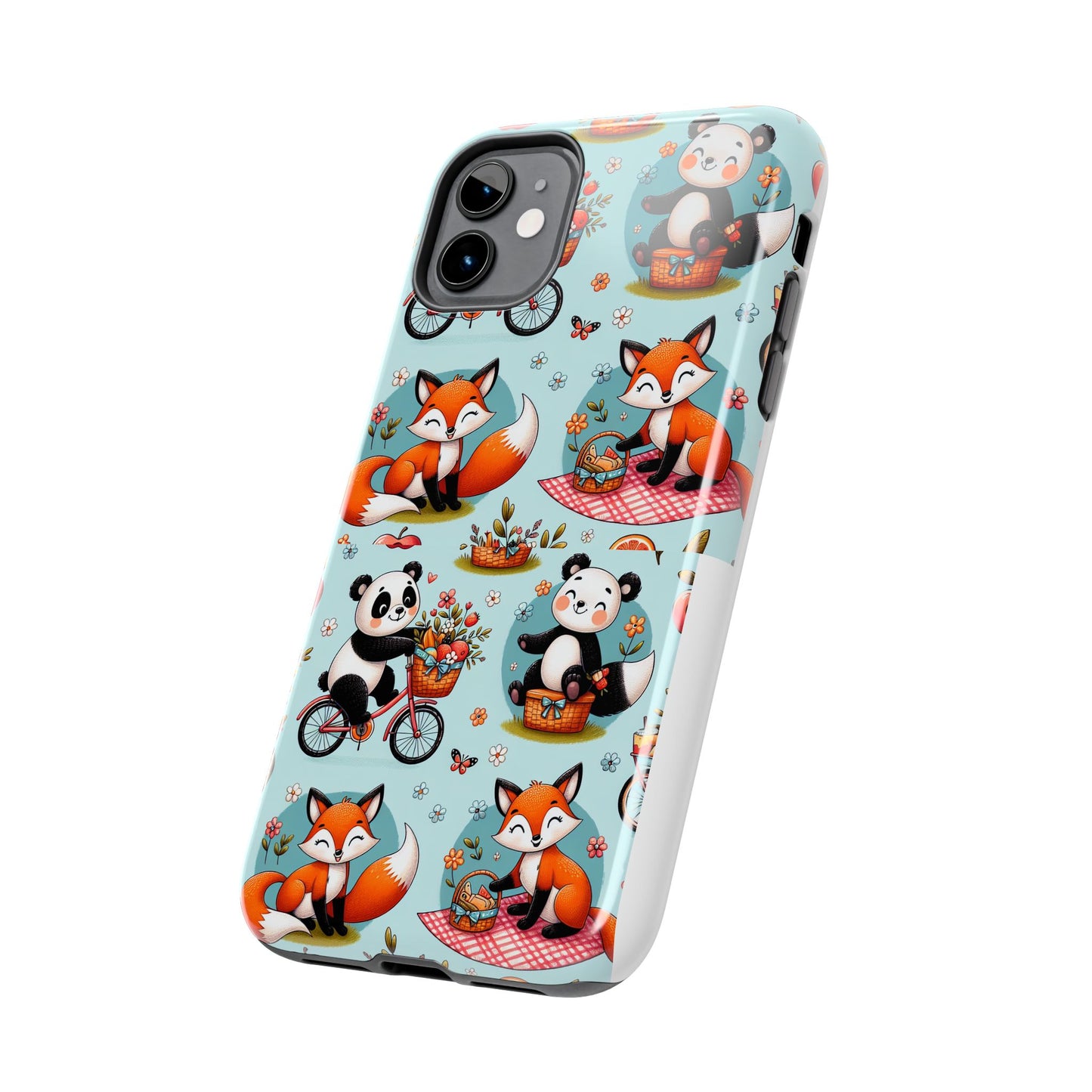 Cute Animal Pattern Tough Phone Case - Foxes & Pandas