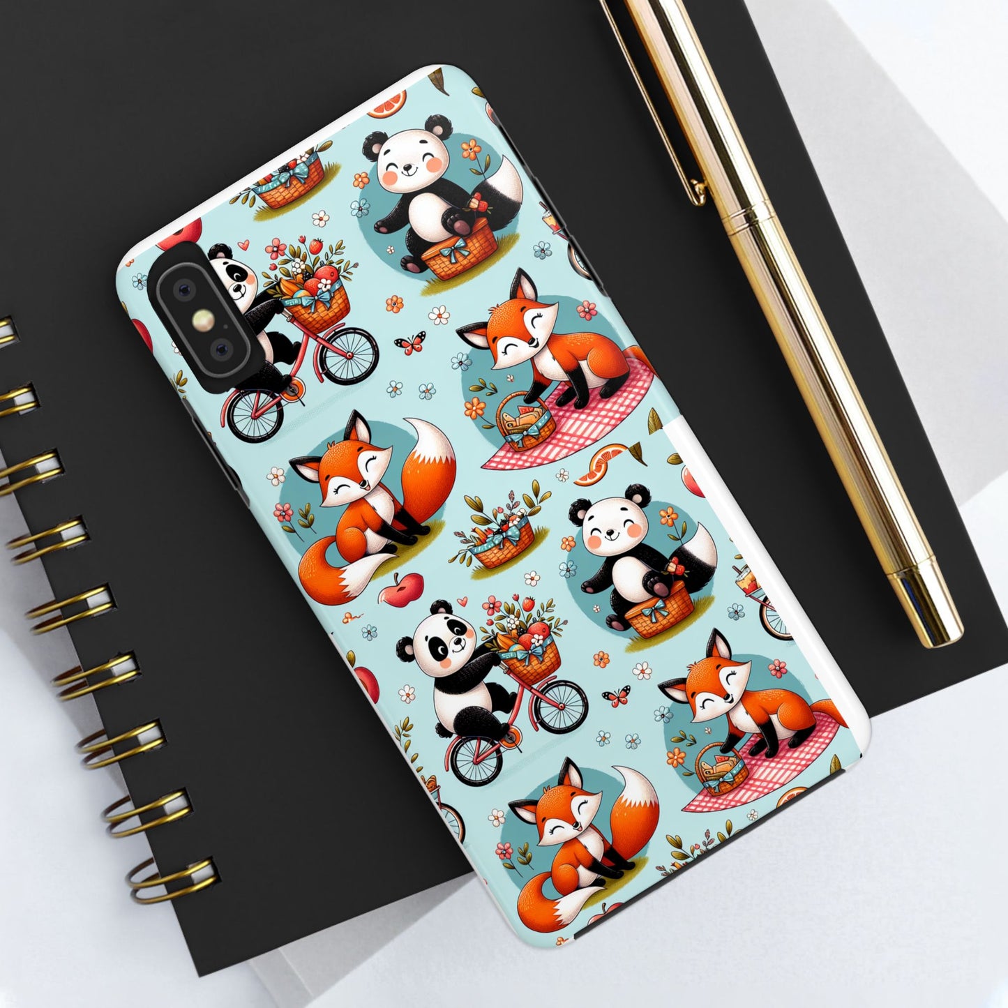 Cute Animal Pattern Tough Phone Case - Foxes & Pandas