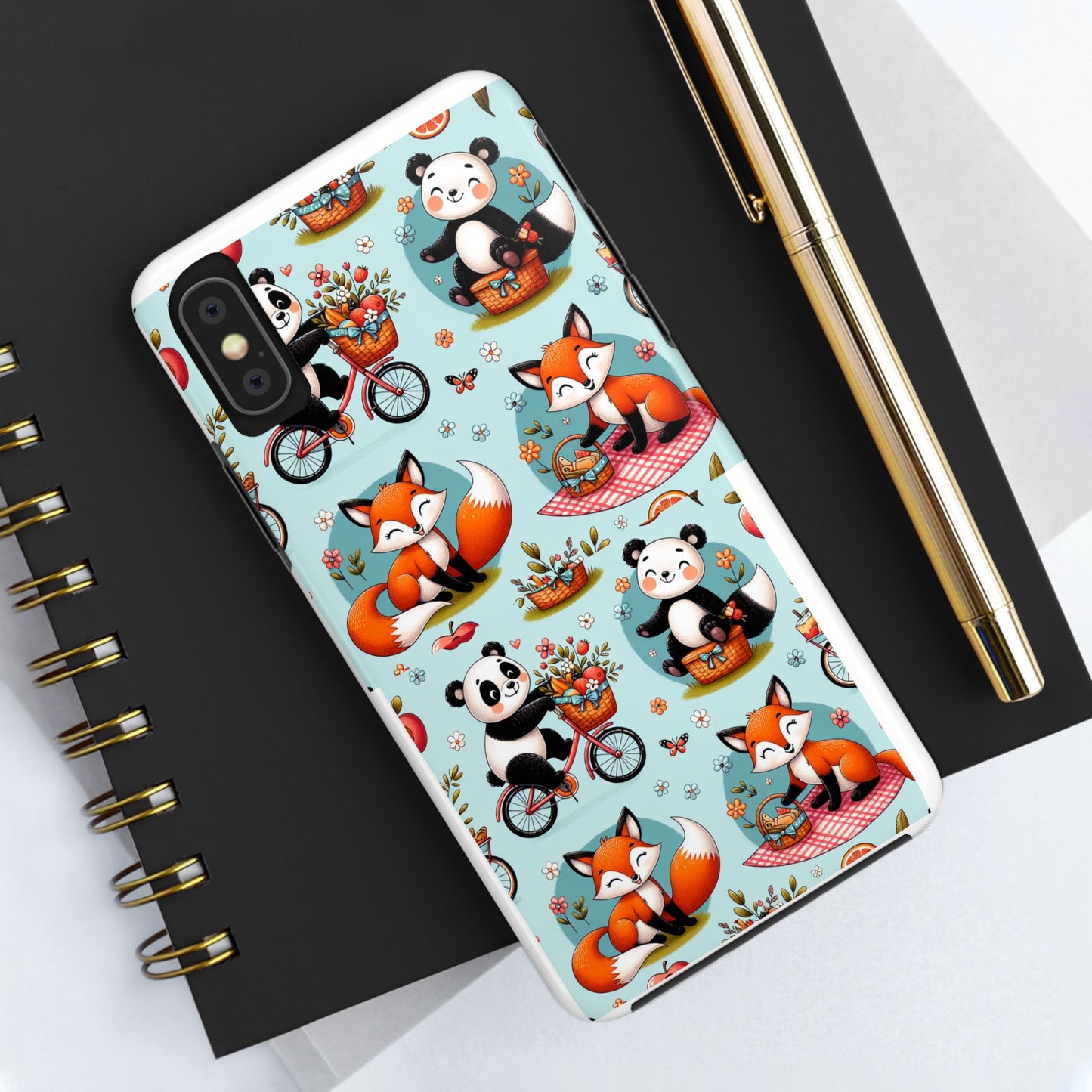 Cute Animal Pattern Tough Phone Case - Foxes & Pandas
