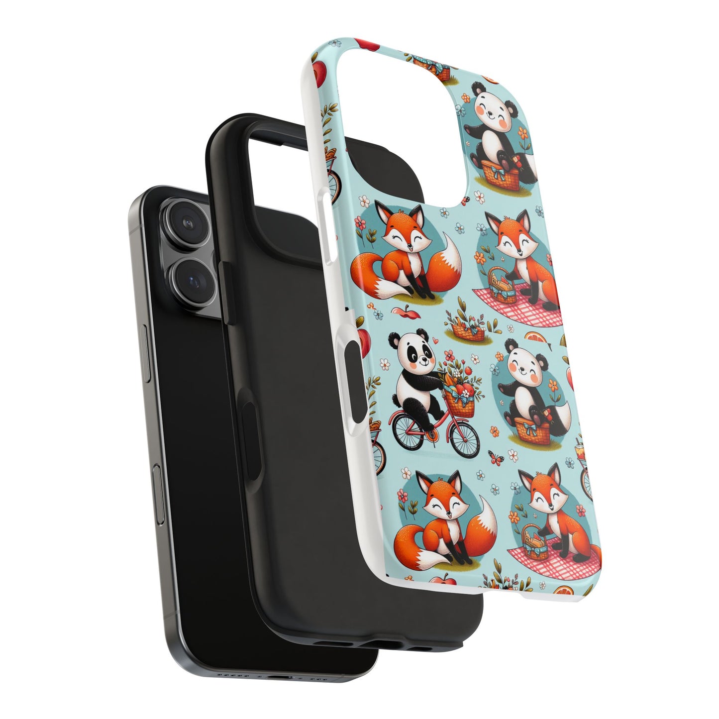 Cute Animal Pattern Tough Phone Case - Foxes & Pandas