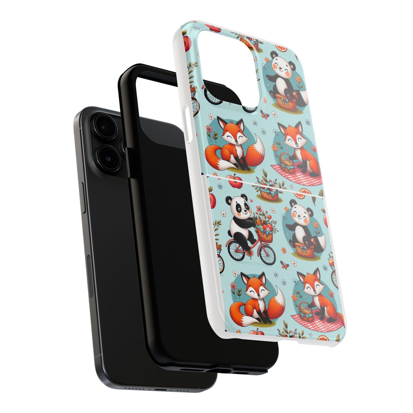 Cute Animal Pattern Tough Phone Case - Foxes & Pandas