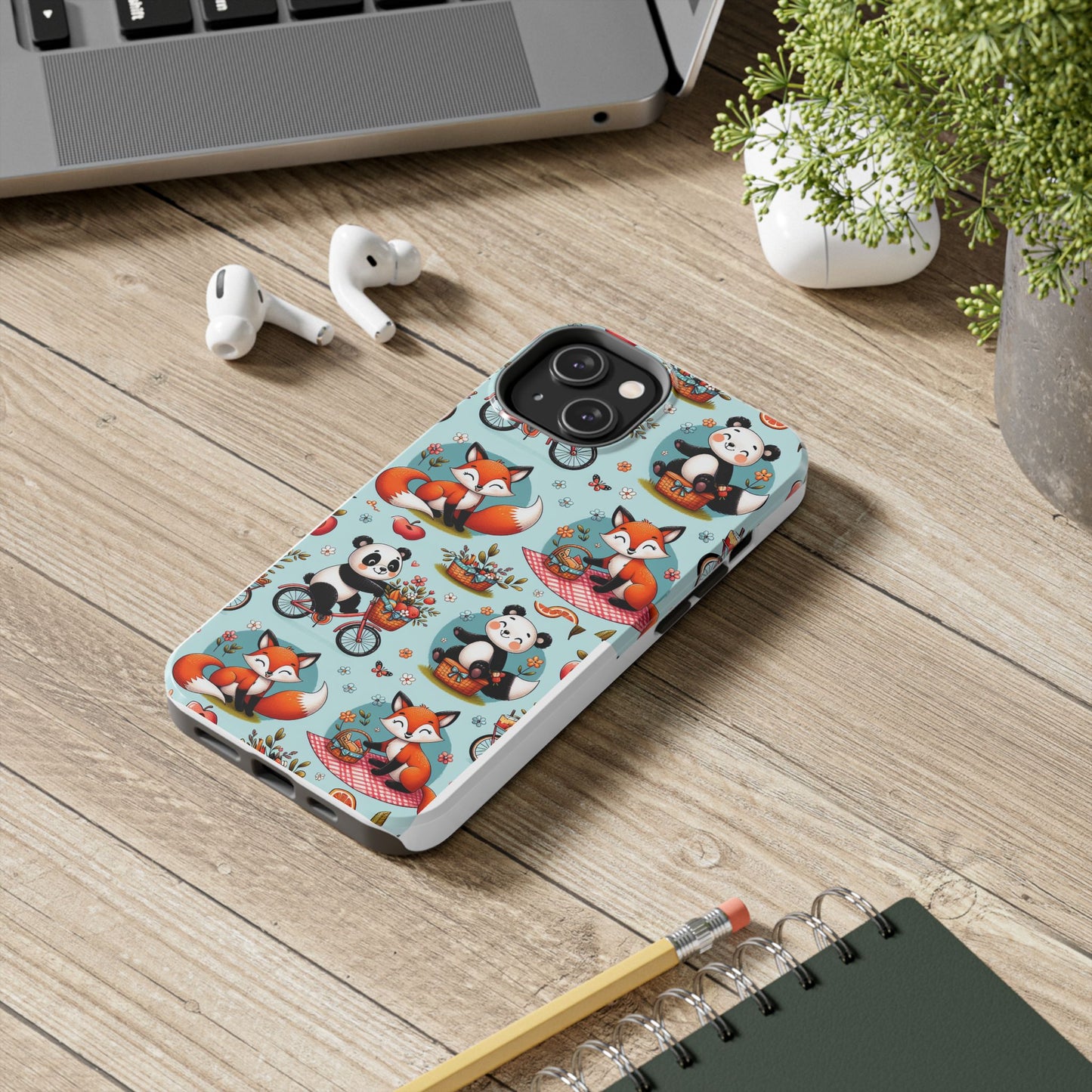 Cute Animal Pattern Tough Phone Case - Foxes & Pandas
