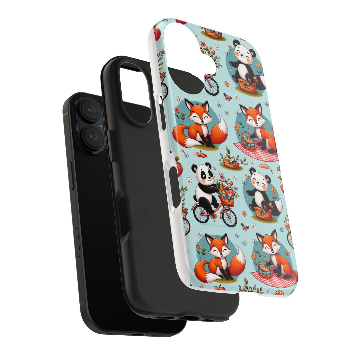 Cute Animal Pattern Tough Phone Case - Foxes & Pandas