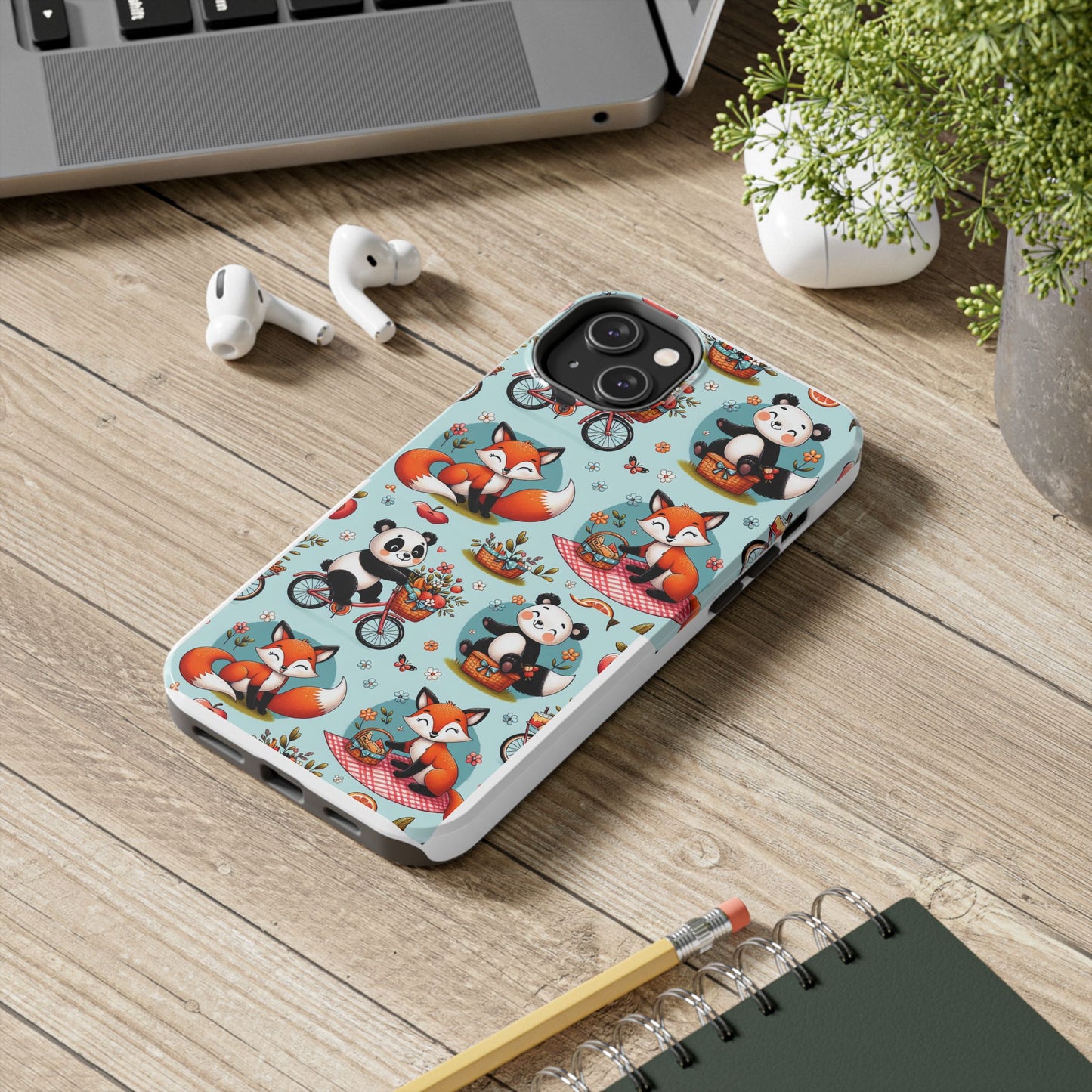 Cute Animal Pattern Tough Phone Case - Foxes & Pandas