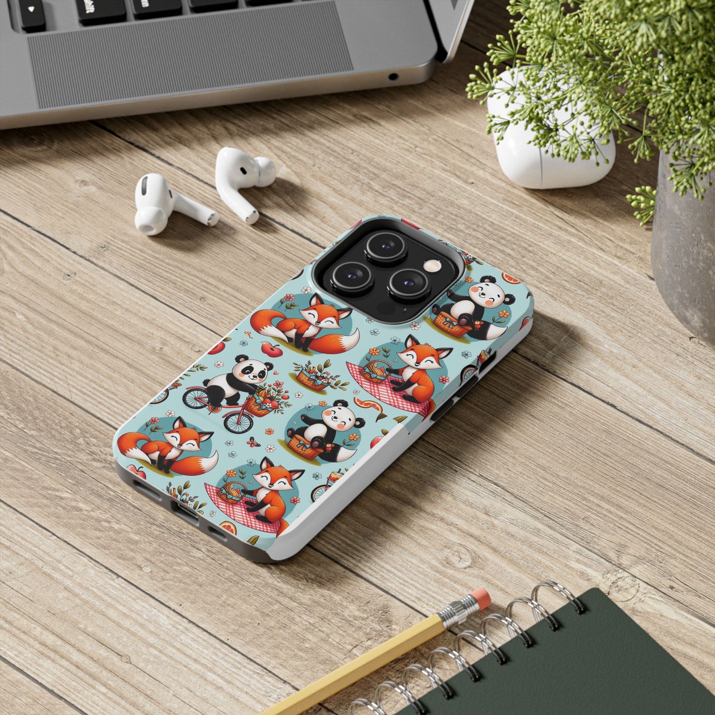 Cute Animal Pattern Tough Phone Case - Foxes & Pandas