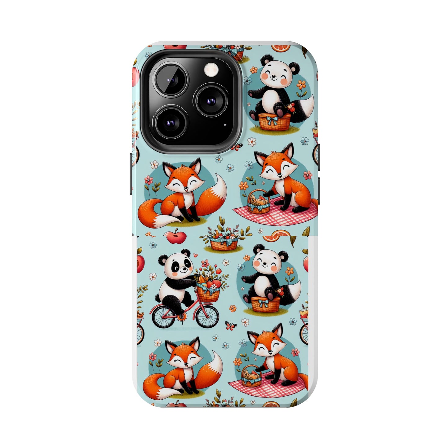 Cute Animal Pattern Tough Phone Case - Foxes & Pandas