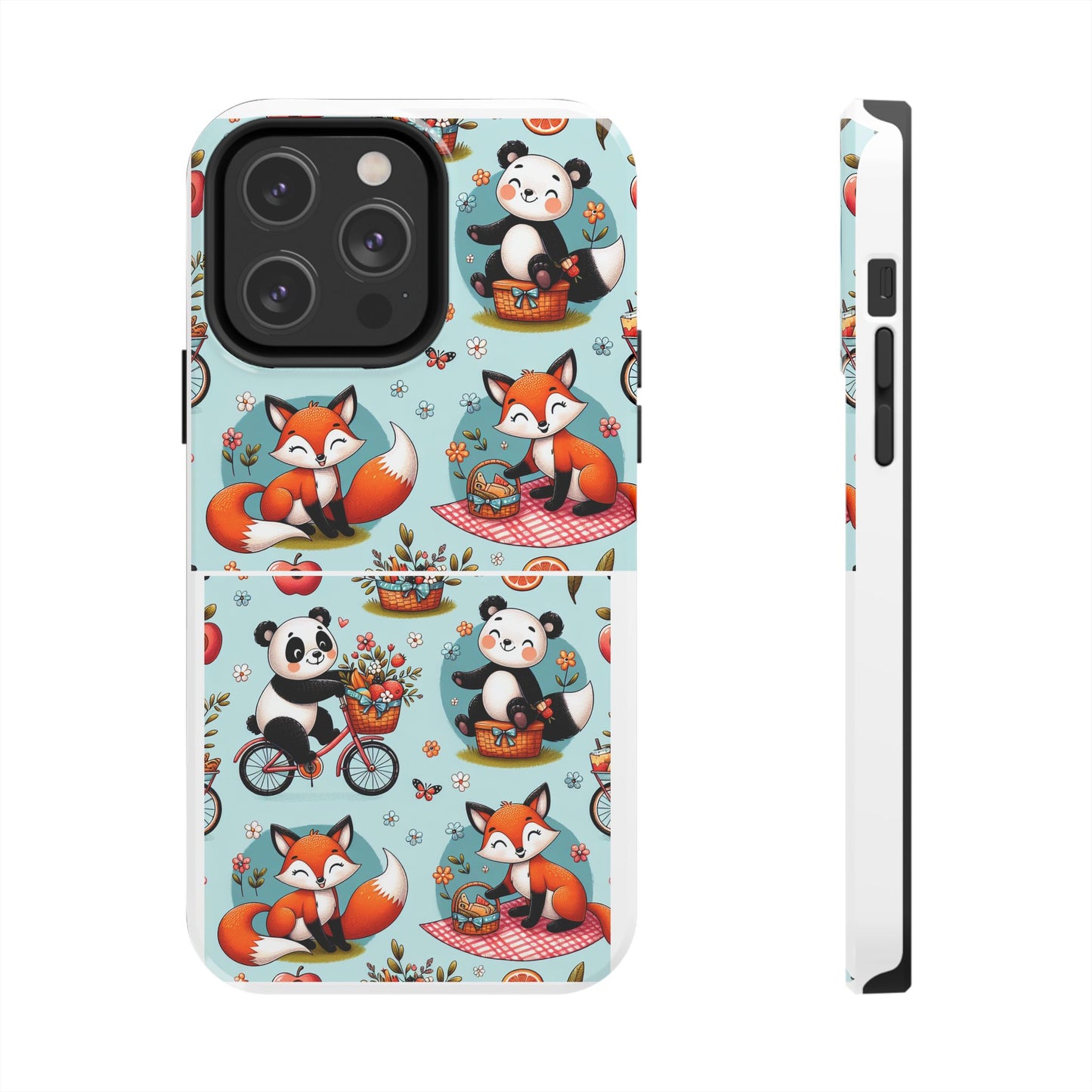 Cute Animal Pattern Tough Phone Case - Foxes & Pandas
