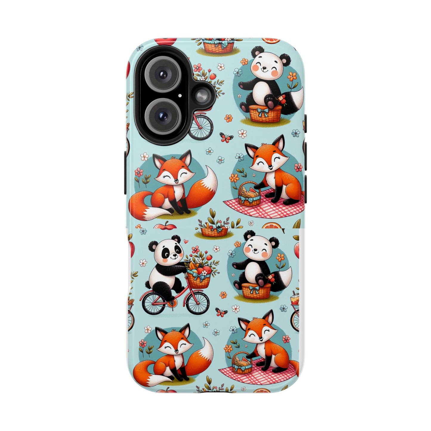 Cute Animal Pattern Tough Phone Case - Foxes & Pandas